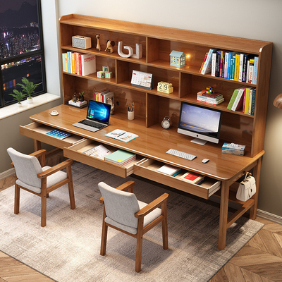 Shengwei Furniture Solid Wood Bookshelf Integrate Double Or Three-Person Writing Computer Desk