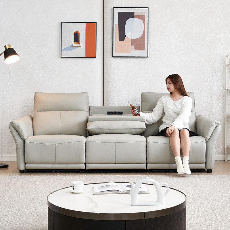 Qiantong Italian Minimalist Smart Light Luxury First-Layer Cowhide Electric Adjustable Living Room Leather Sofa