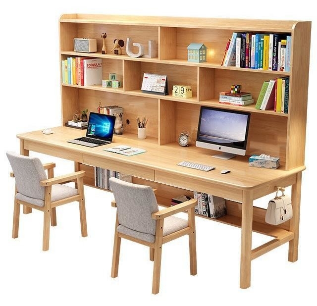 Shengwei Furniture Solid Wood Bookshelf Integrate Double Or Three-Person Writing Computer Desk